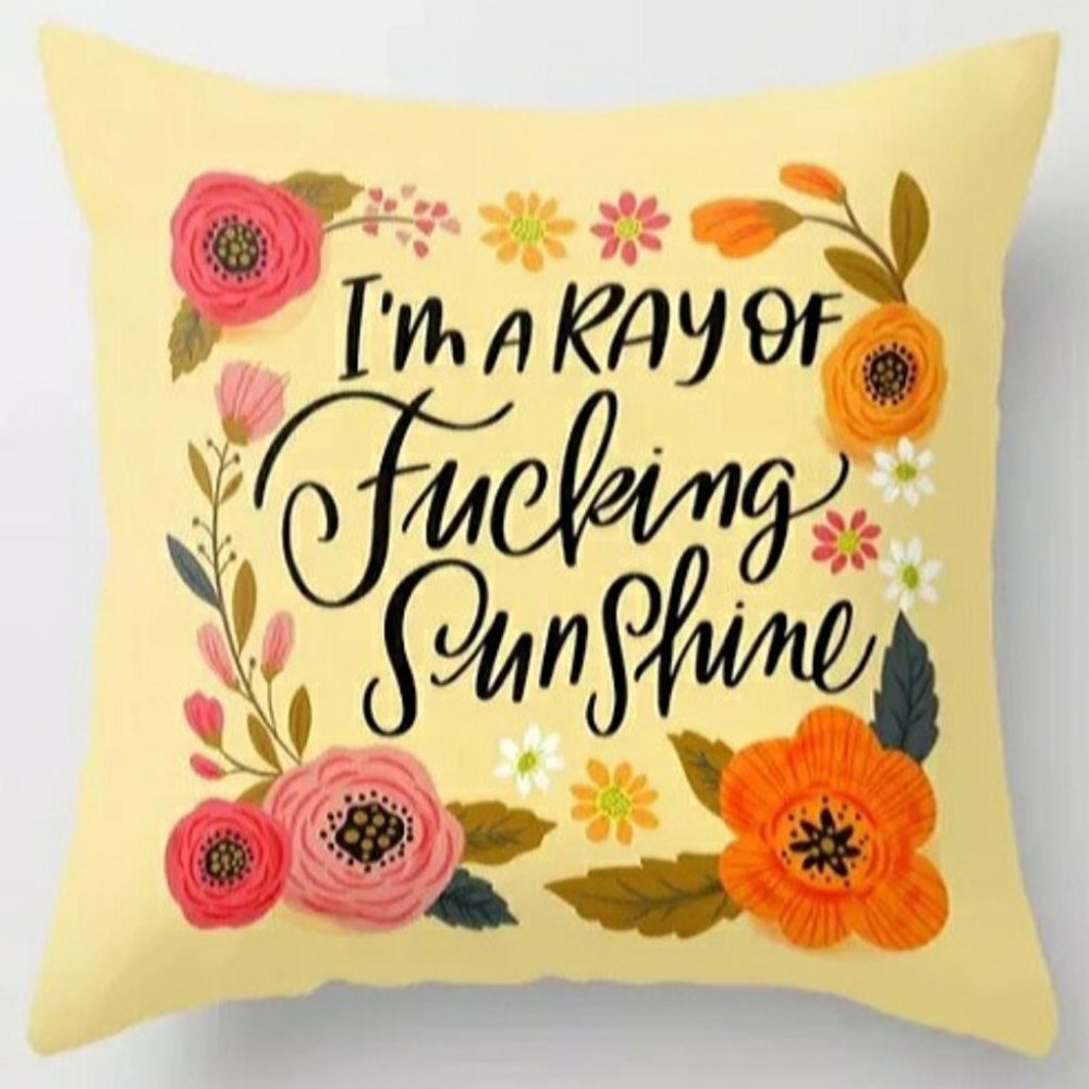 Square Pillow Home Decor Couch Sofa Funny Cursing Swearing Cushion Bed Polyester